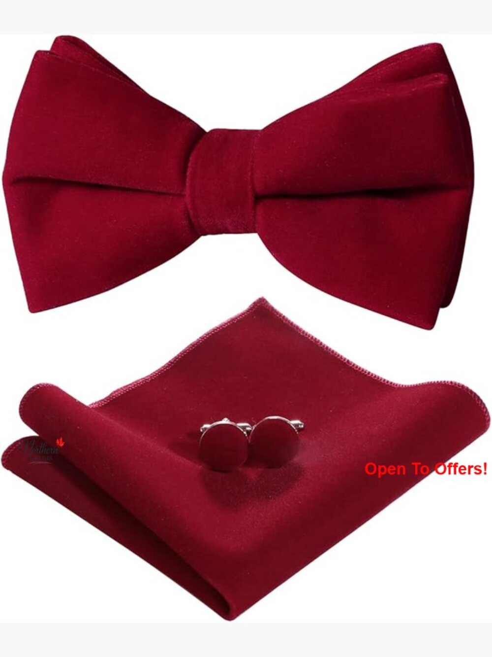 Velvet Pre-Tied Bow Tie Set with Cufflinks and Pocket Square